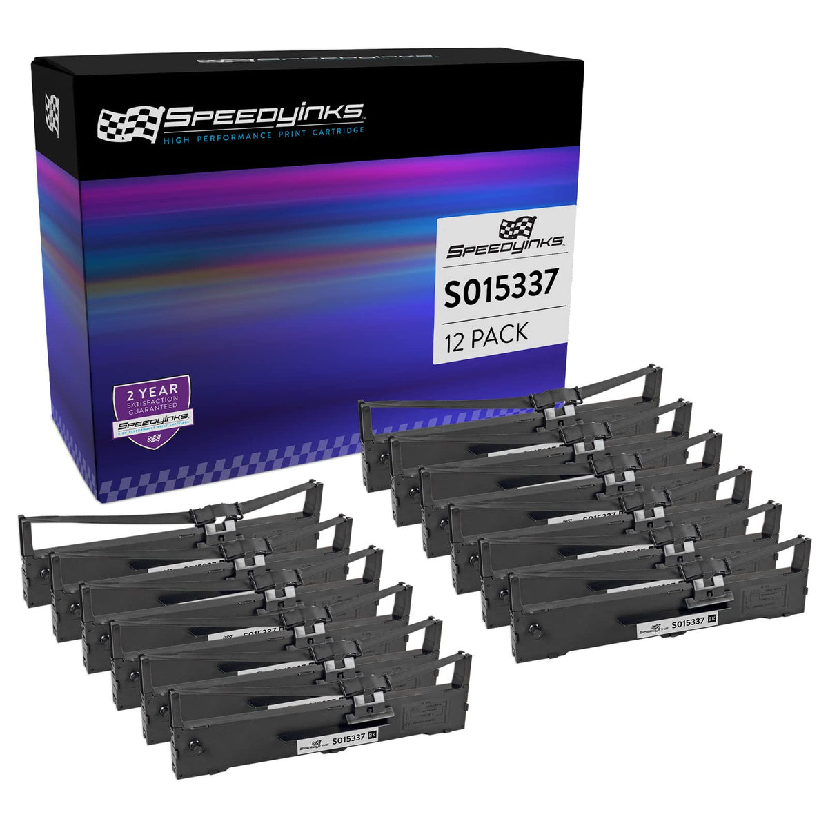 SPEEDYINKS Compatible Printer Ribbon Cartridge Replacement for Epson S015337 (Black, 12-Pack) Compatible with the Following Epson Printer Model LQ-590