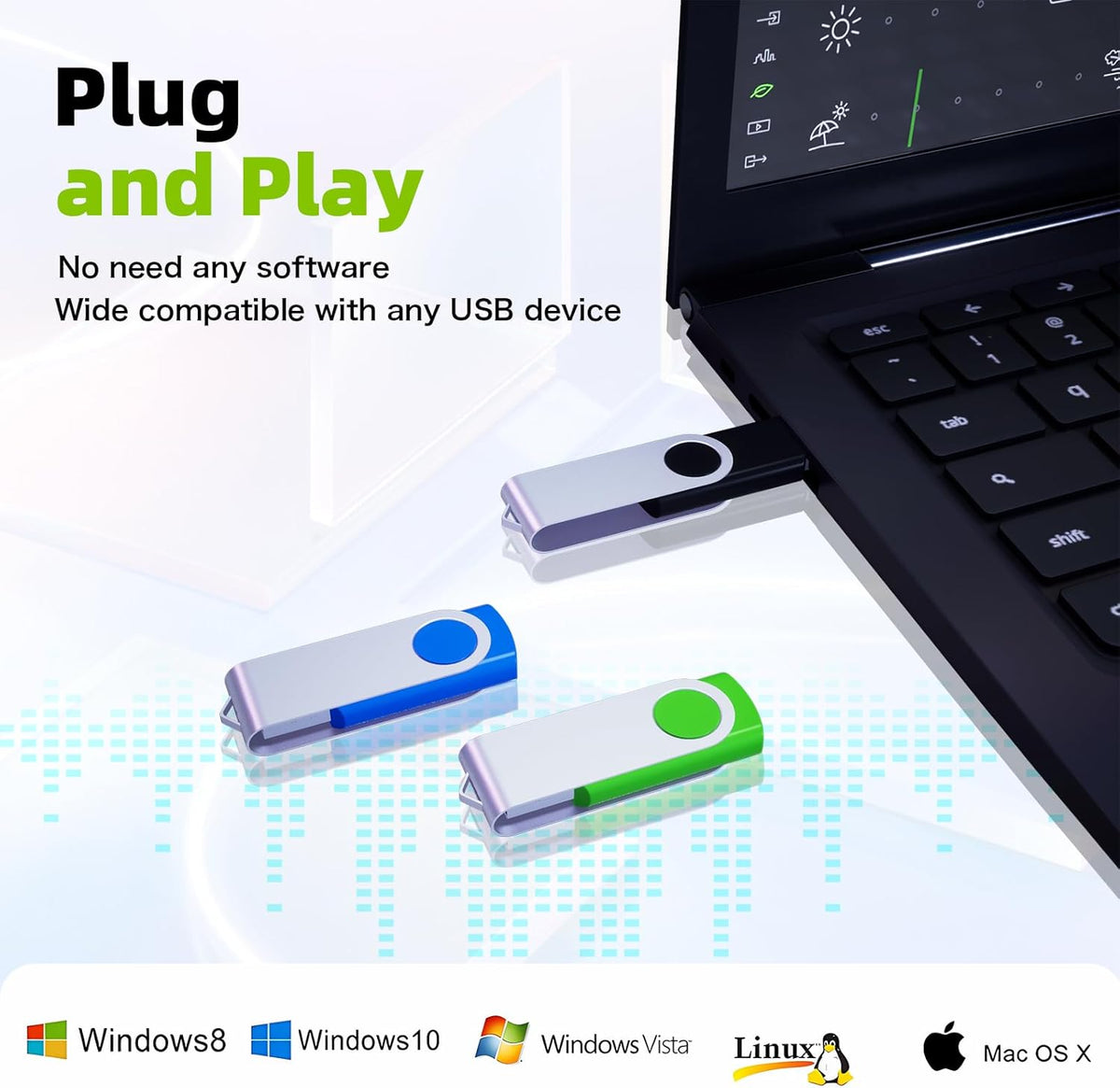 32GB Flash Drive 10 Pack, Wooolken USB 2.0 Thumb Drive Bulk Pen Drive Metal Swivel Memory Stick 32 GB 10 Colors Multipack Value Zip USB Drives with Lanyard