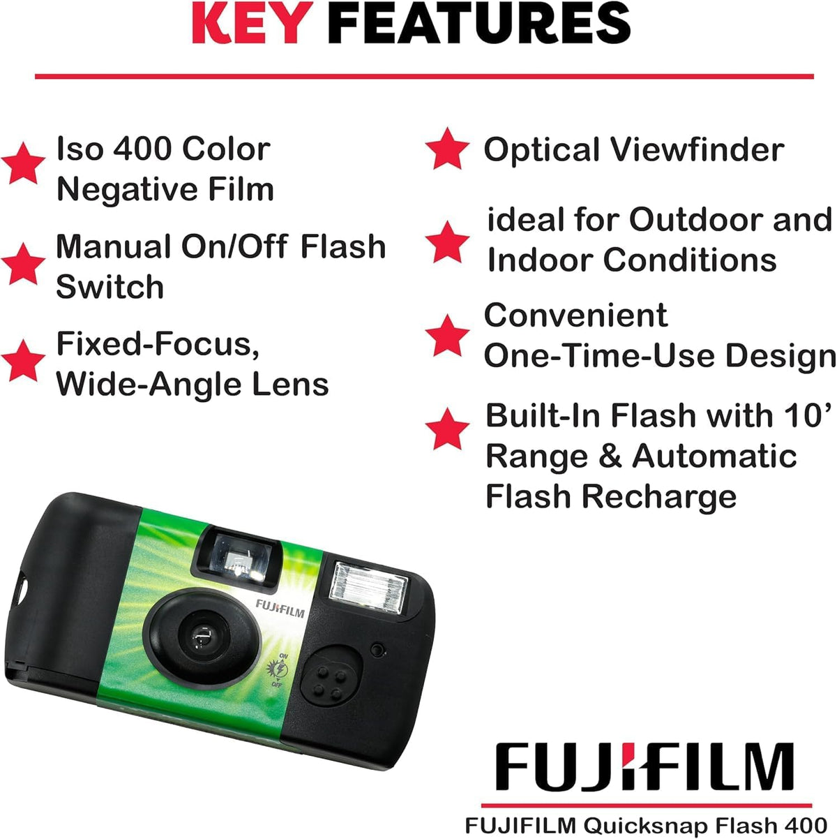 Fujifilm 400 (1 Pack QuickSnap Flash One-Time-Use Camera with Cap Keeper and Pixibytes Microfiber Cleaning Cloth...