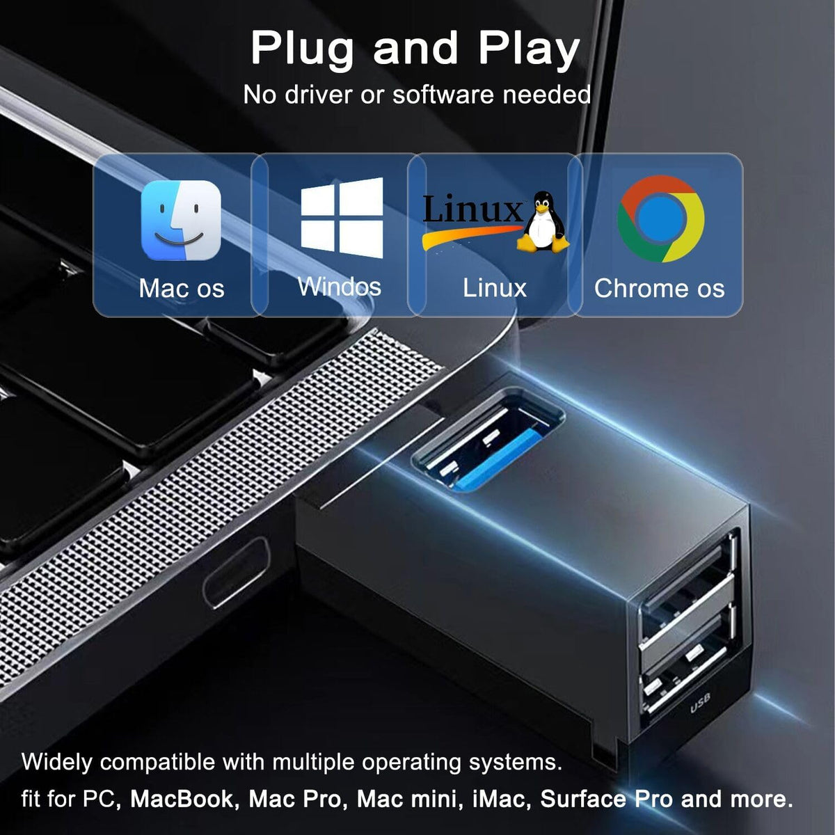 USB 3.0 Hub, VIENON 3-Port Portable USB Expander USB Splitter for Laptop, Car, Mac Pro, iMac, MacBook Air, MacBook Pro, MacBook and More