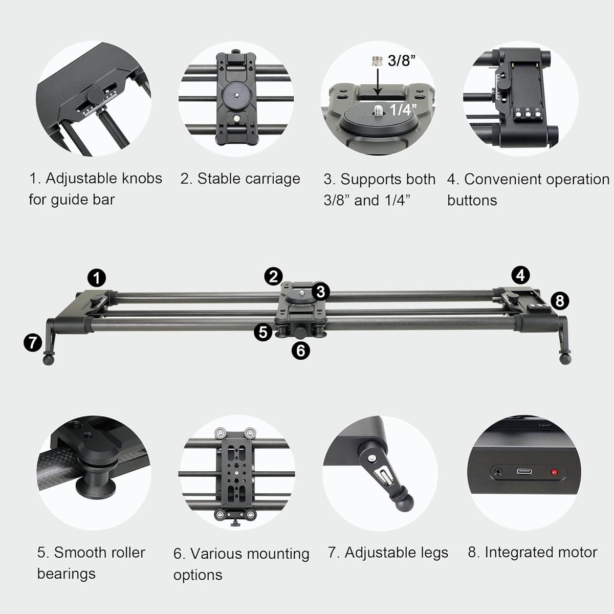 Konova New G1 Wireless Motorized Integrated Carbon Slider for Video, Time Lapse, Stop Motion, Parallax Panormaic Shooting (120cm (47.2"))