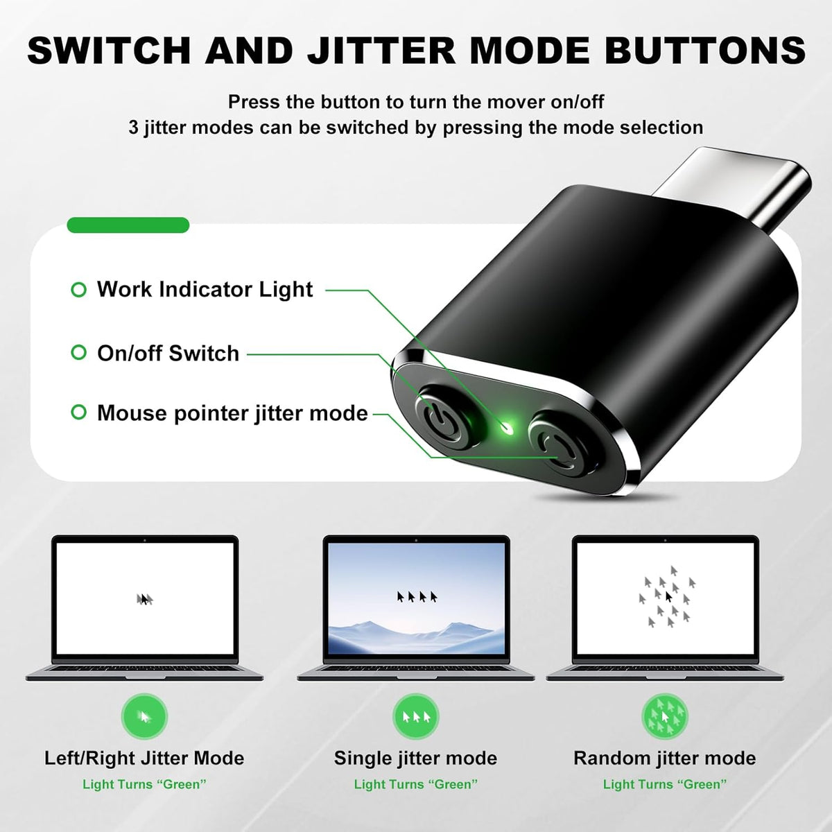 BAGINGAN 3 Mouse Jiggler Compatible with Type C Interface Devices,Undetectable Mini USB-C Mouse Mover