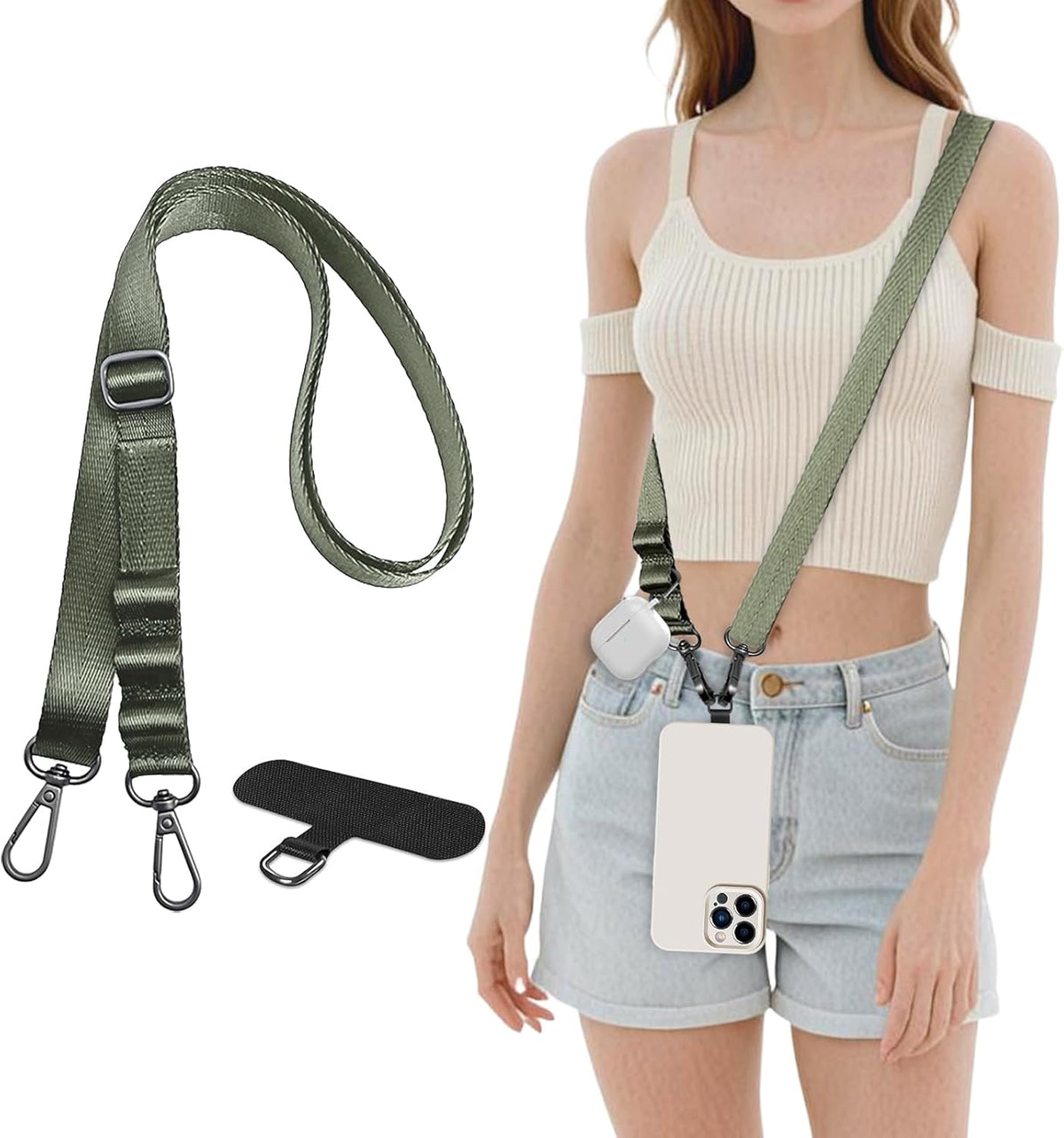 Universal Adjustable Nylon Phone Lanyard - 20MM Multi-Color Options for iPhone Samsung Smartphones (Fits Most Cases) Black