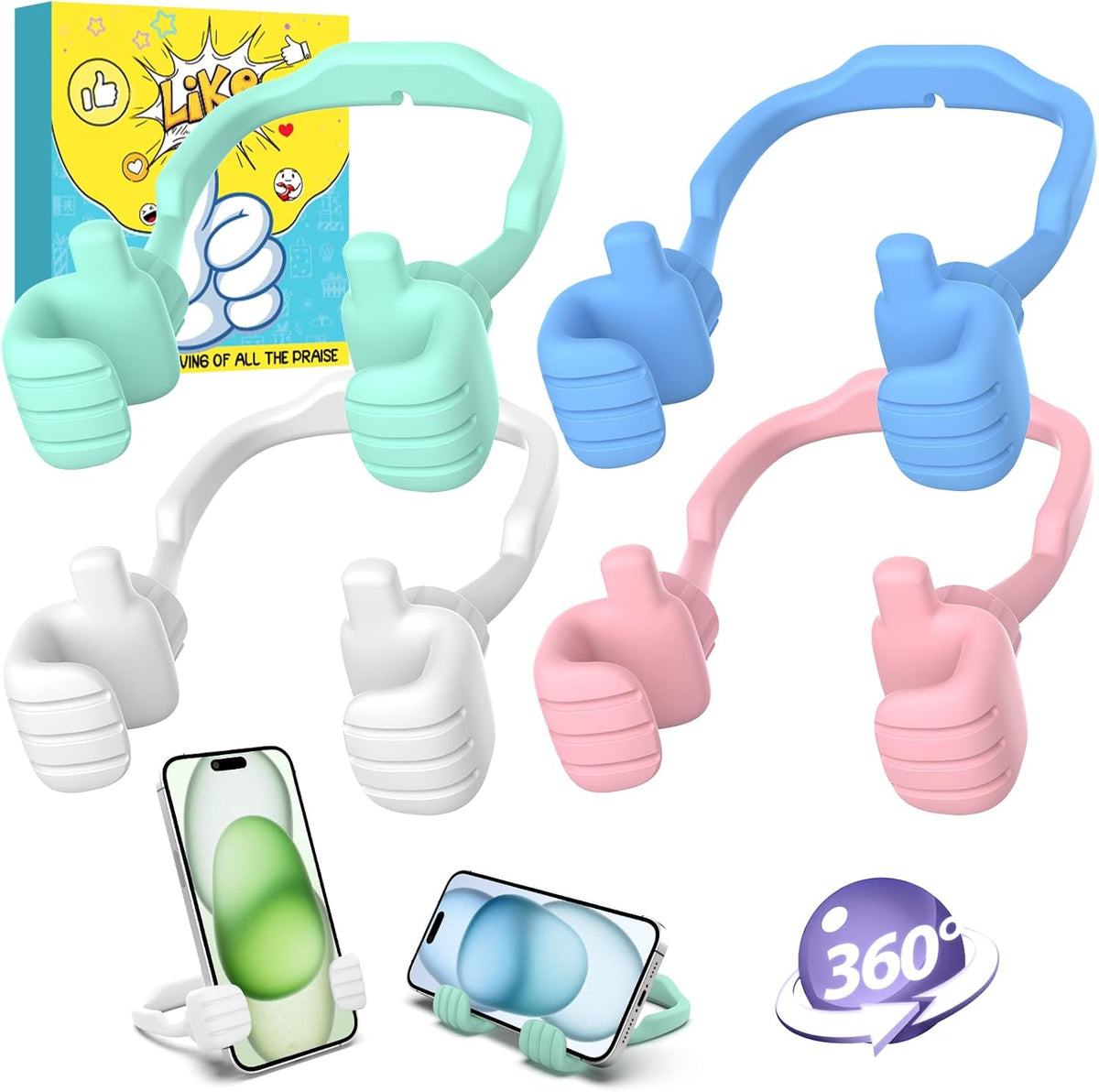 Dad Gifts for Fathers Day from Daughter Son Cell Phone Stand: 4 Pack UPGRADE Adjustable Thumbs Up Lazy Phone Holder for Desk Fun Birthday Gifts for Grandma Teens Girls Boys Adults Husband from Wife