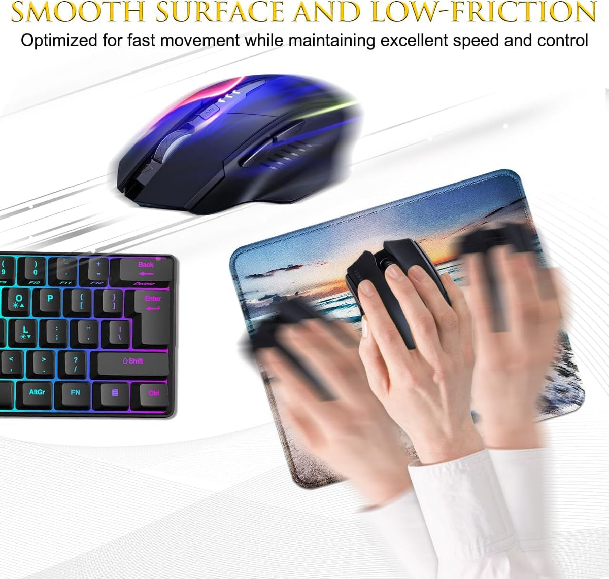 JIKIOU 3 Pack Mouse Pad with Stitched Edge, Comfortable Mouse Pads with Non-Slip Rubber Base, Washable Mousepads Bulk with Lycra Cloth, Mouse Pads for Computers Laptop Mouse 10.2x8.3x0.12in Beach
