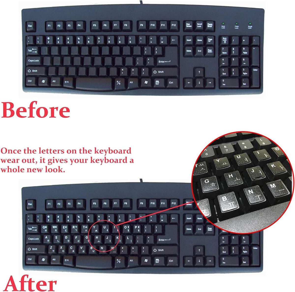 2PCS Pack KEANBOLL Transparent Korean Keyboard Stickers, Korean Keyboard Replacement Sticker with Clear Background