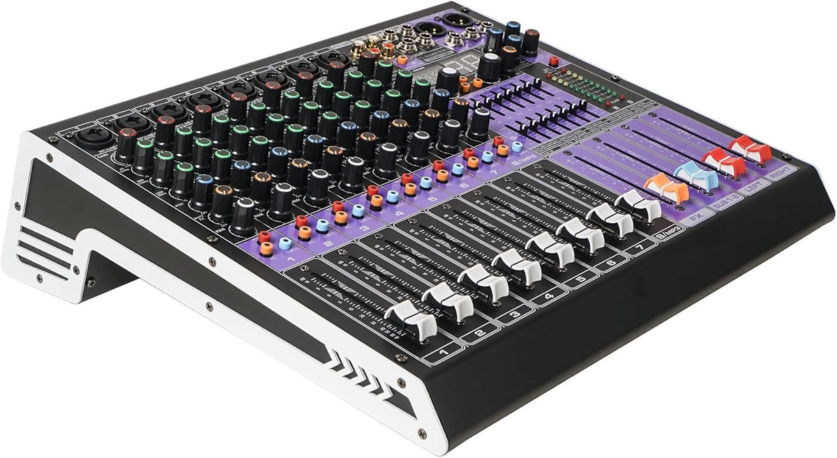 Sound Town 8-Channel Professional Audio Mixer with 99 DSP, USB MP3 Bluetooth, Dual 7-band EQ, 48V Phantom Power & Mute, Recording (TRITON-TX802)
