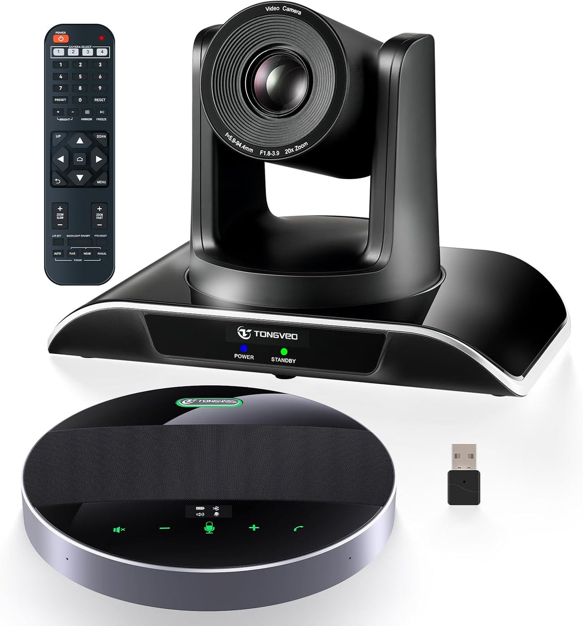 20x Zoom Conference Room Camera System TONGVEO All-in-1 Video and Audio Conferencing System 20X Optical Zoom USB3.0 HDMI PTZ Camera and Conference speaker with microphone Bundle for large Meeting Room