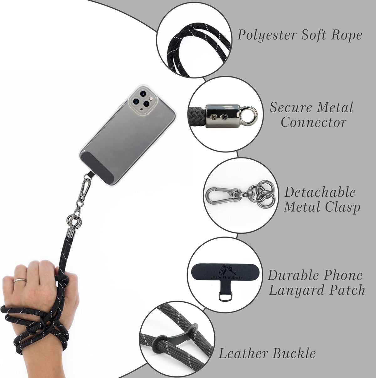 Phone Lanyard Universal Cell Phone Strap Crossbody Strap for iPhone Lanyard Around the Neck Extra Long Rope with Tether Tab for Men and Women (Black Reflective)