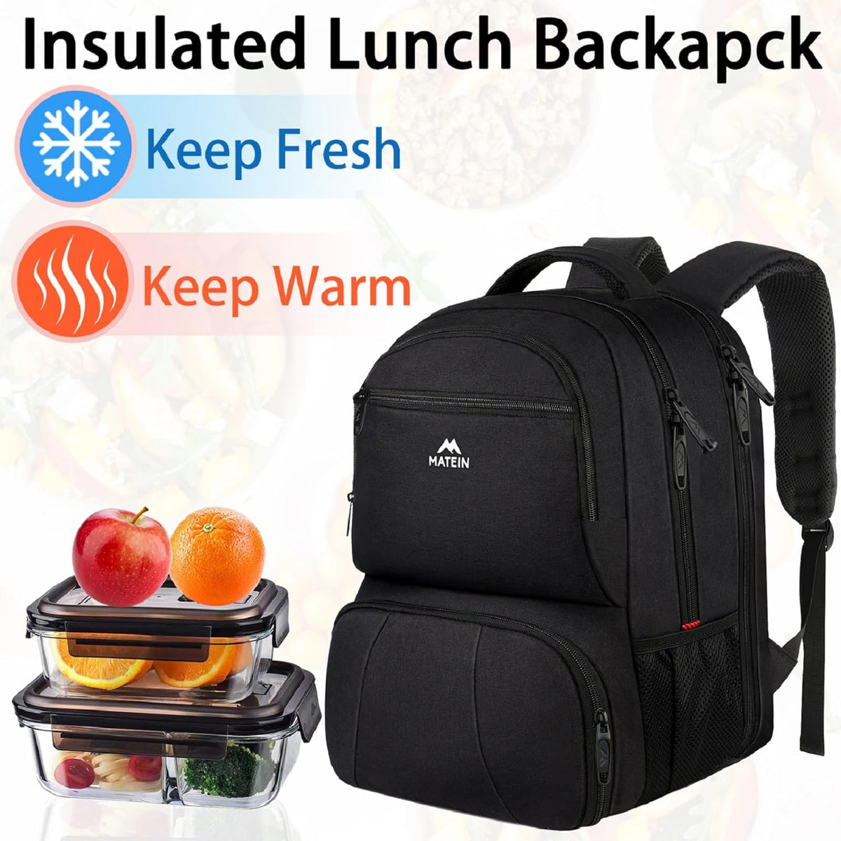 Backpack 18 Inch Backpack pack MATEIN Lunch for Men, Large Insulated Cooler with Lunch Compartment, Water Resistant