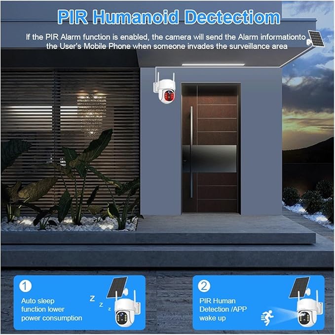 Solar Panel PTZ IP Camera WiFi 4MP 4G Video Surveillance Security Protection Built-in Battery Long Time Standby(4MP WiFi and 64G SD)