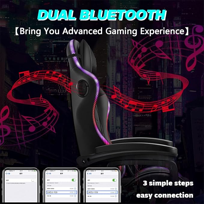 XOOFMASS Gaming Chair Massage with Footrest Gamer Chair with LED Lights and Spakers Ergonomic Gaming Chair for Adults Video Game Chair with Headrest and Lumbar SupportWhite