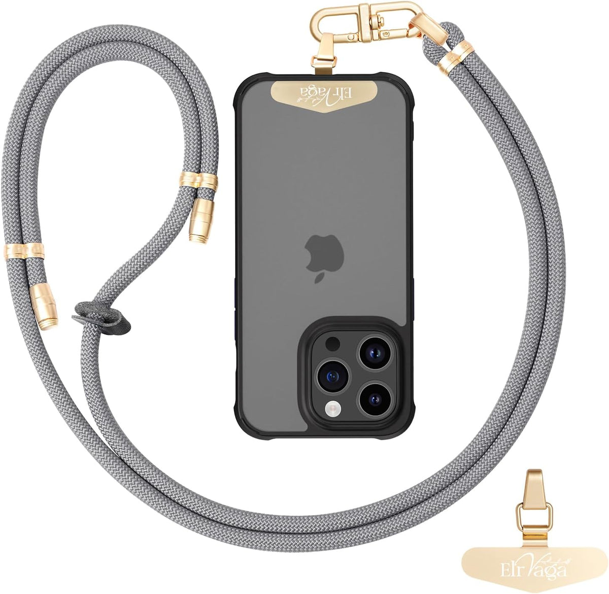 Adjustable Anti-Theft Phone Lanyard - 8mm Mountain Climbing Rope Neck & Crossbody Strap with Secure Locking Metal Clip - Rugged Outdoor Design for Smartphones (Light Gray)