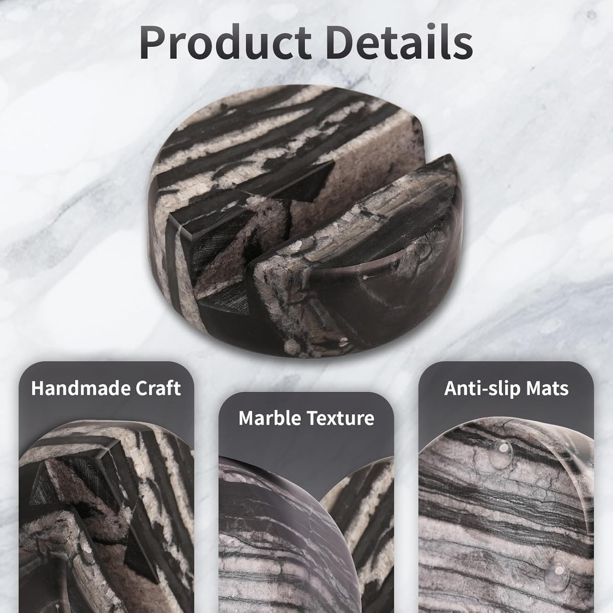Marble Phone Stand for Desk - Cell Phone Holder for Nightstand Office Decor Compatible with iPhone 17 16 15 Pro Max iPad mini, Telephone Boho Black Marble Kitchen Accessories