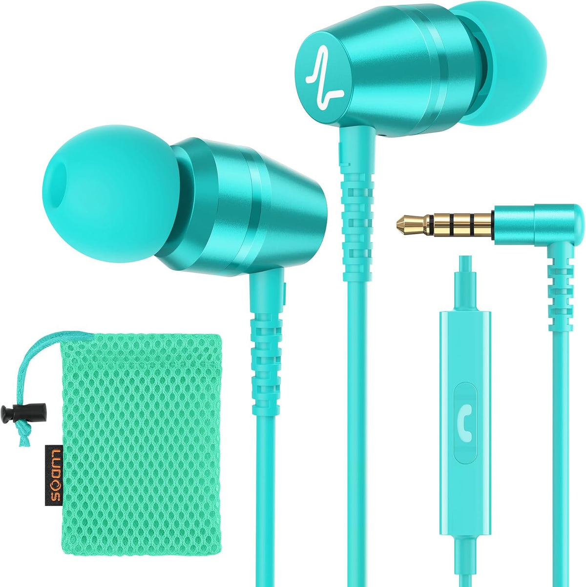 LUDOS OMNITONE Wired Earbuds in-Ear Headphones, 5 Years Warranty, Earphones with Microphone, 3.5 mm Jack Corded Ear Buds, Videoconference for iPhone, Samsung, Laptop, Kids, School Students - Turquoise