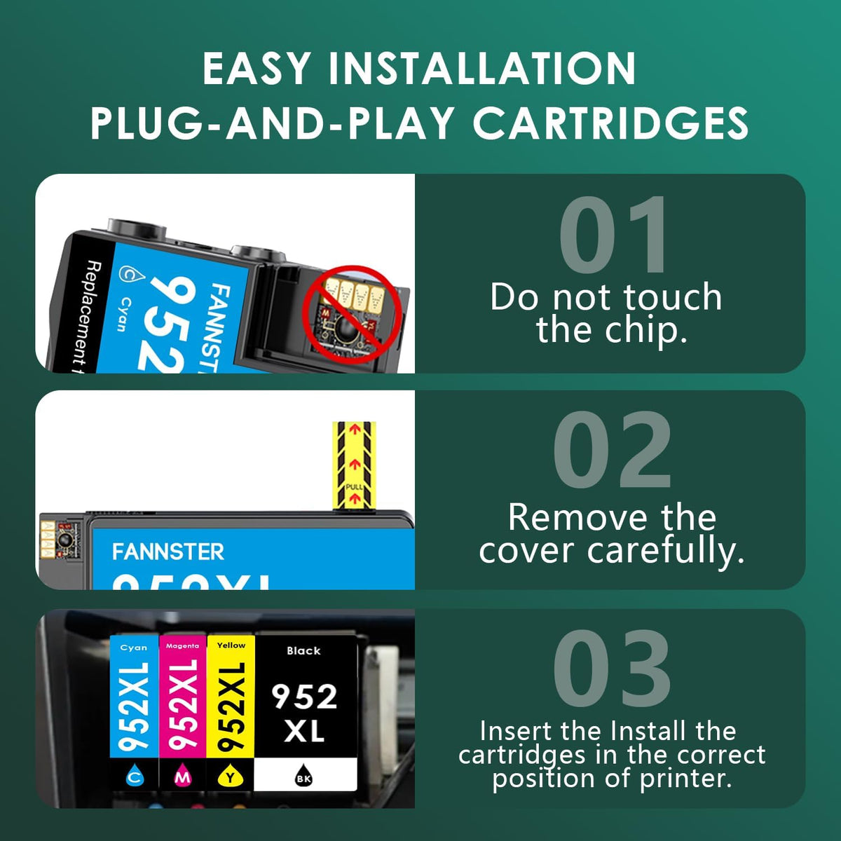 952XL 952 XL Ink Cartridges Combo Pack for HP 952 XL Compatible for HP952 with OfficeJet pro 8710 8720 7740 8725 8210 8715 8702 8740 7720 8730 8216 8700 Printers(Black Cyan Magenta Yellow 4 Pack)