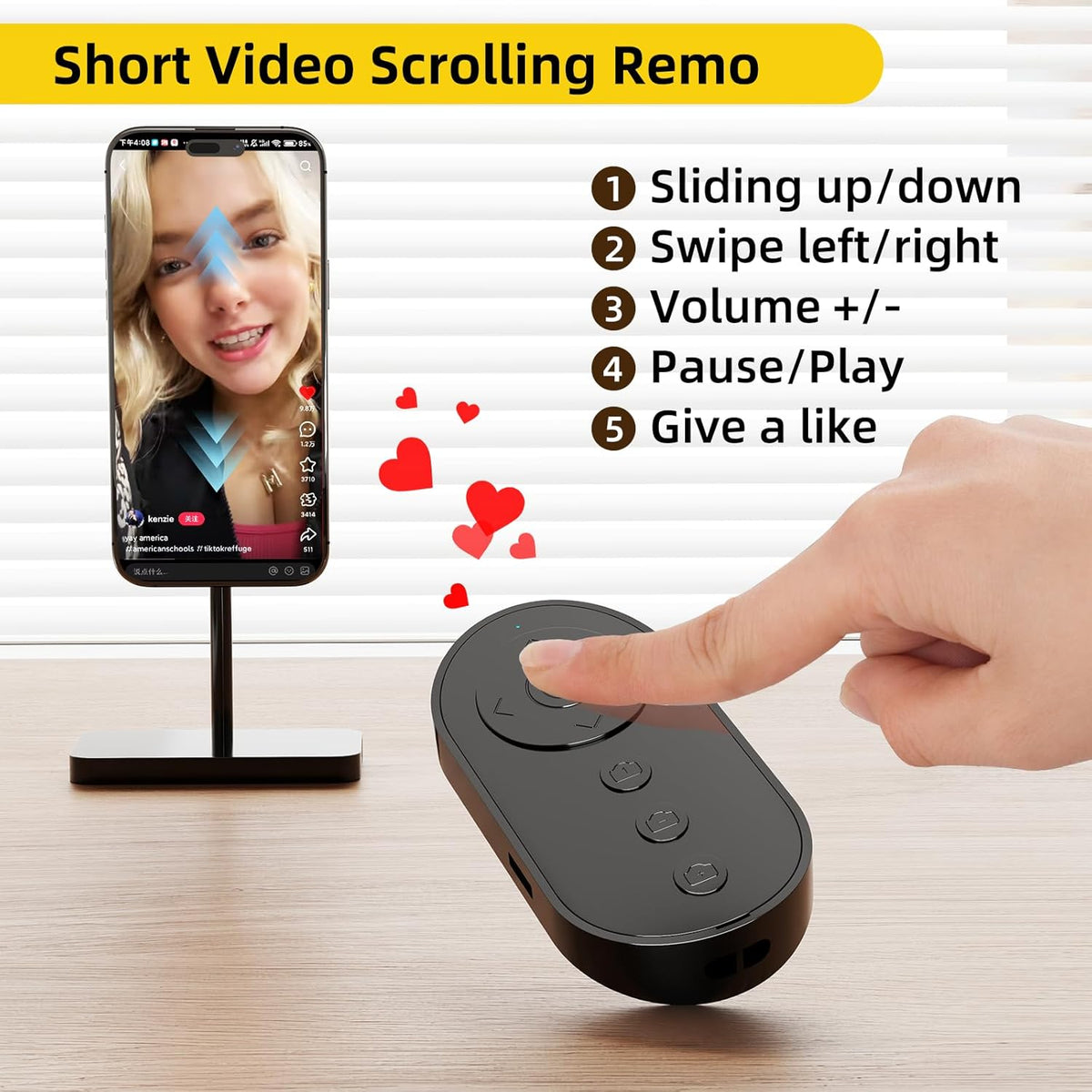 Bluetooth Camera Remote Shutter with Zoom and Camera Switch for Photo and Vlogging, Cellphone Remote Clicker for iOS & Android Smartphone, Wireless Video Scrolling with Metal Phone Stand for Tiktok
