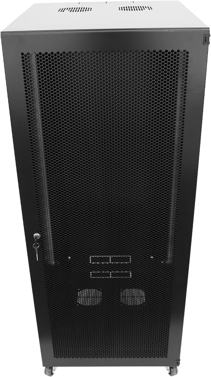 22U Server Cabinet Wall Mount Rack Enclosure with Caster Wheels 2 Server Fans Locking Grid Gate Removable Side Panels 19" Network Cabinet 15-18.5" Installation Depth Heavy-duty frame(22u cabinet 44IN)