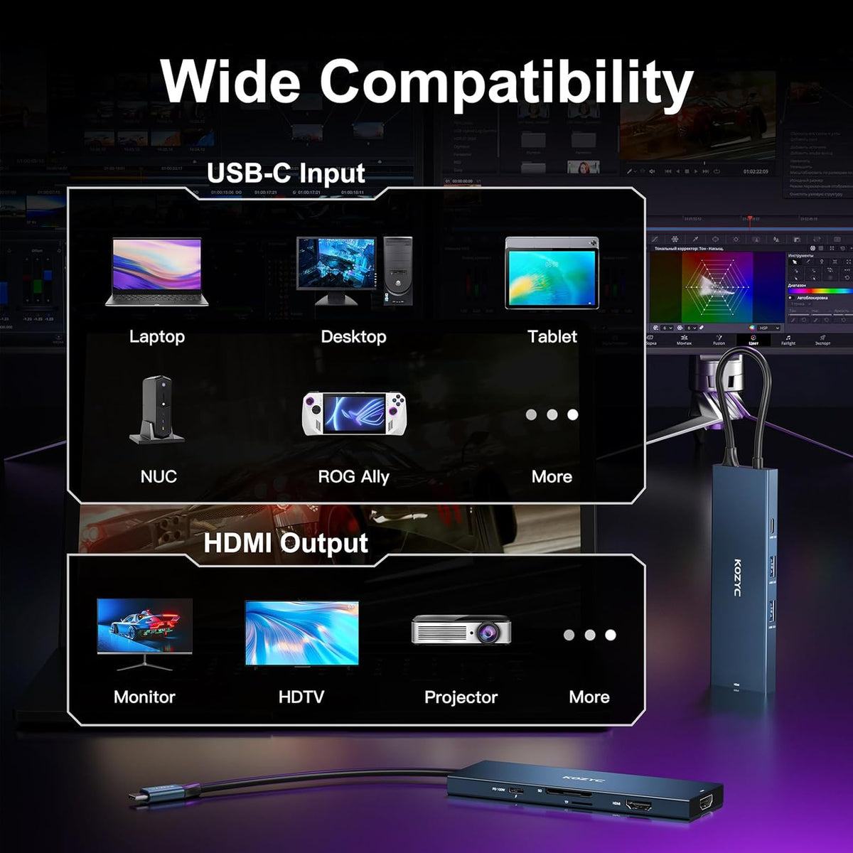 USB C Docking Station Dual HDMI 4K@60Hz, 8-in-1 USB C Hub 2 HDMI, USBC 3.0, 2xUSB-A 3.0, SD/TF, 100W PD, Laptop Docking Station Dual Monitor Compatible with HP, Dell