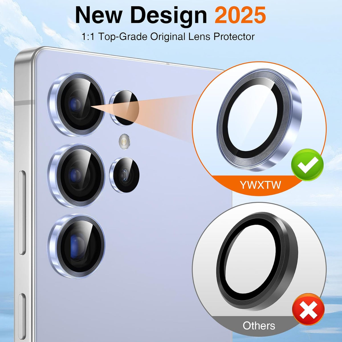 YWXTW [2025 Original Like for Samsung Galaxy S25 Ultra Camera Lens Protector, [Ultra-Thin & 6X Stronger] S25 Ultra Camera Lens Cover, 9H Tempered Glass Upgraded Metal Edging(Titanium Blue)