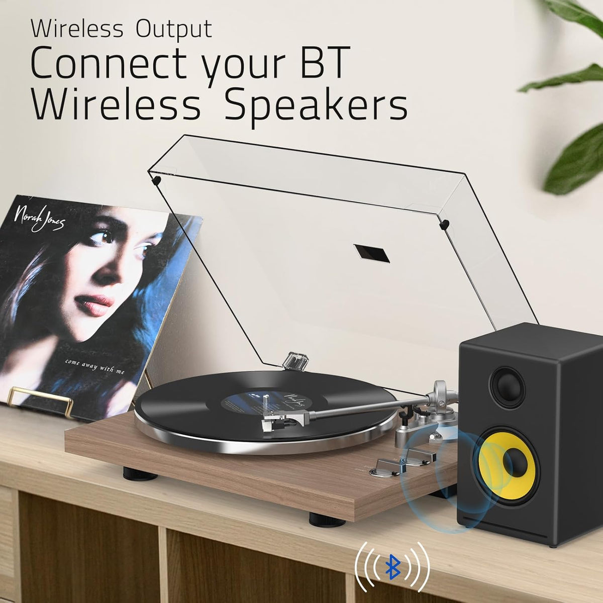 Turntables Record Player with Wireless Output Connectivity Vinyl Player Belt-Drive Support 33 45 RPM Speed Phono Line USB Digital to PC Recording with Advanced MM Cartridge ATN3600L Light Brown
