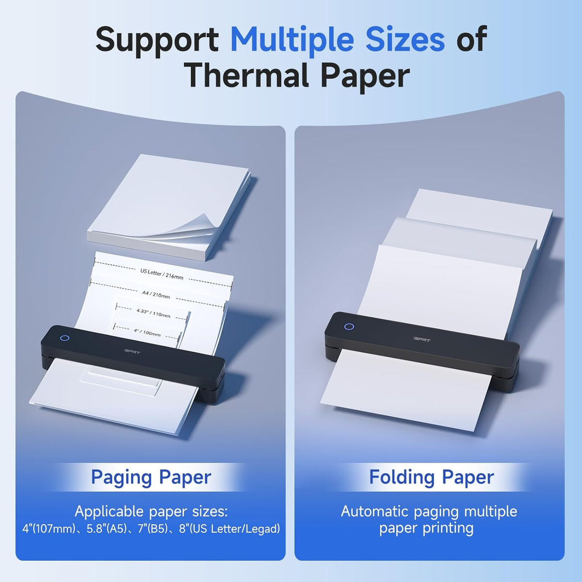 iDPRT Portable Printer Wireless for Travel, 300DPI Bluetooth Thermal Printer Support for 8.5"x11" US Letter, Inkless Compatible with iOS, Android, Laptop for Office, Car and Home, School