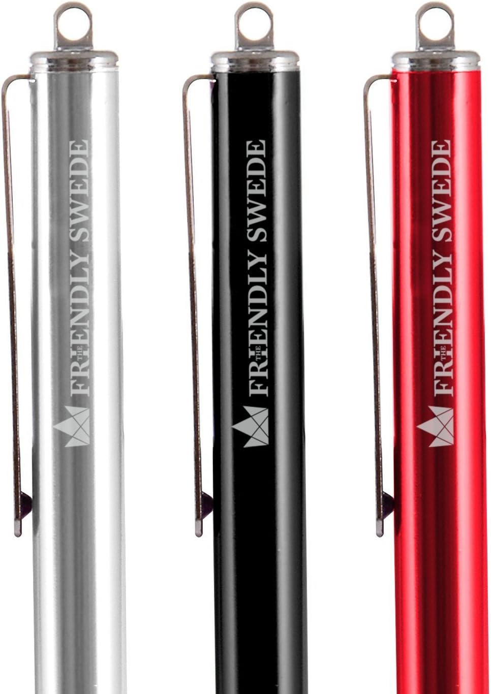 The Friendly Swede Stylus Pen for Touchscreen — 3-Pack 5.5" High Precision Stylus Pen with Replaceable Thin Tips, Elastic Lanyards & Screen Cleaning Cloth - Red/Black/Silver
