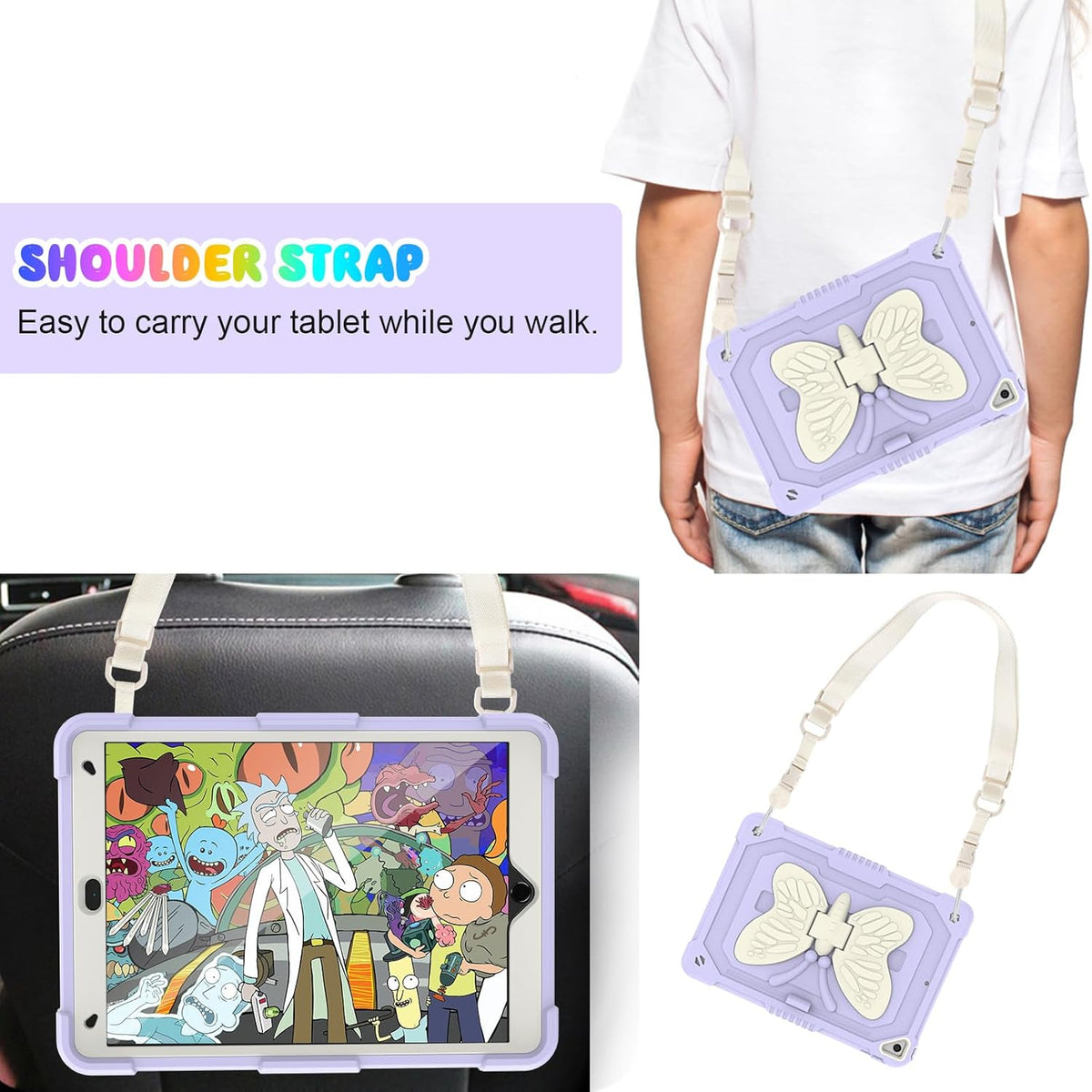 BLOSOMEET Lavender Purple Case for iPad 10.2 Inch with Tempered Glass Screen Protector,iPad 9th/8th/7th Gen Cover with Stand Pencil Holder & Shoulder Strap for Women