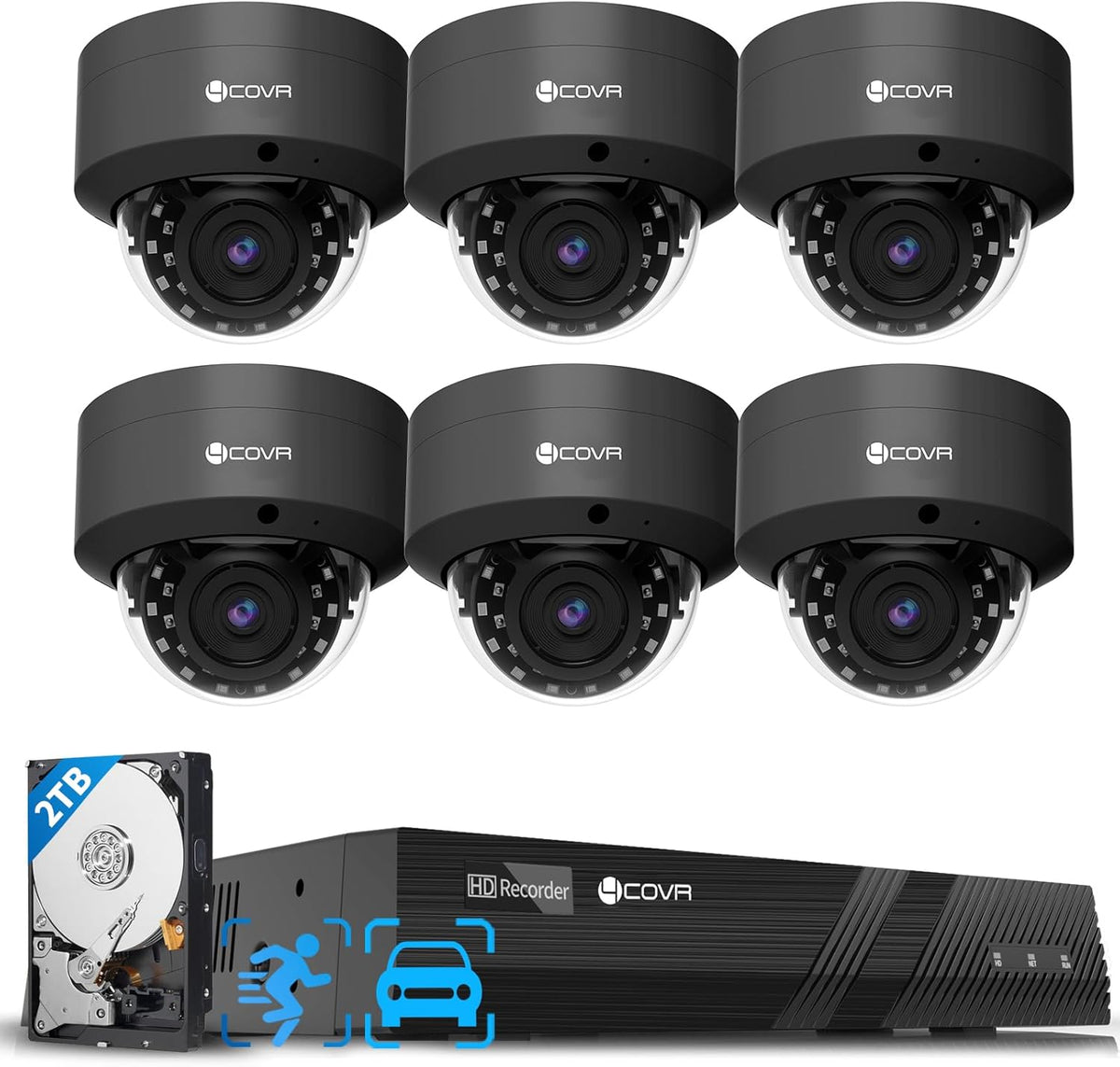 4COVR NVR Security Camera System, 6X 8MP IK10 Vandal-Proof Commercial Wired PoE IP Dome Camera IP67, AI Human Vehicle Detection, 8 Channel 4K NVR 2TB HDD, 24/7 Home Surveillance Outdoor, LY54AB8M0806
