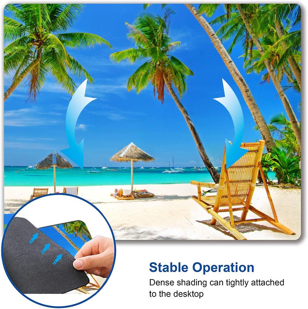 Beach Mouse Pad, Coconut Trees Mouse Pad, Nature Mouse Mat Square Waterproof Mouse Pad Non-Slip Rubber Base MousePads for Computer Office Laptop Men Women Kids, 9.5"x7.9"x0.12" Inch