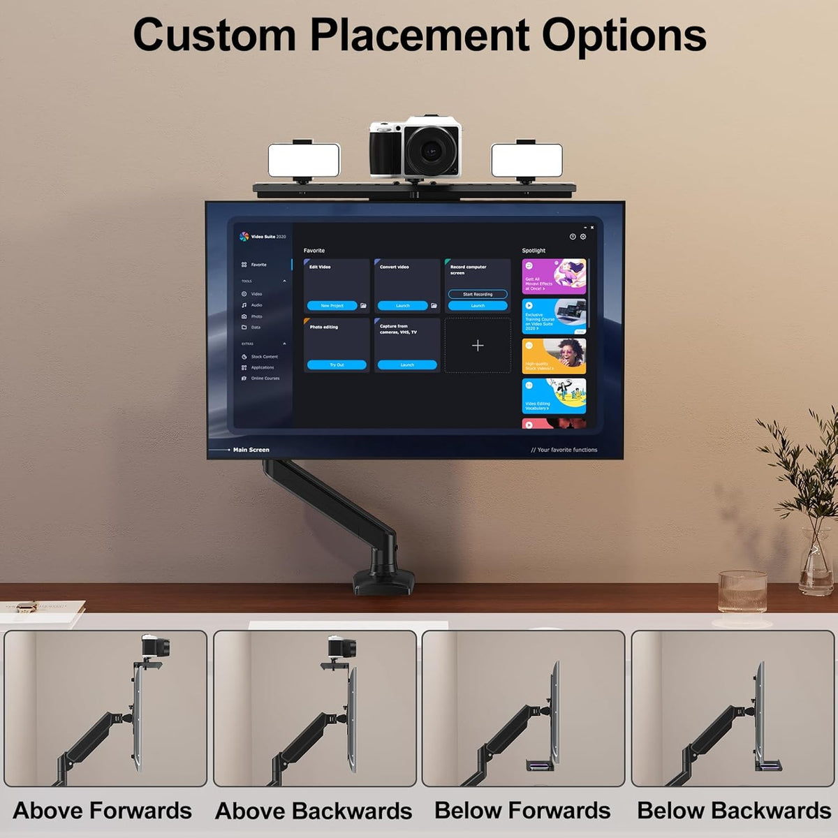 ErgoFocus 11 lbs, 75/100mm, DSLR Monitor Mount Hold up to Monitor Top Shelf for Livestream Device, Camera Mount