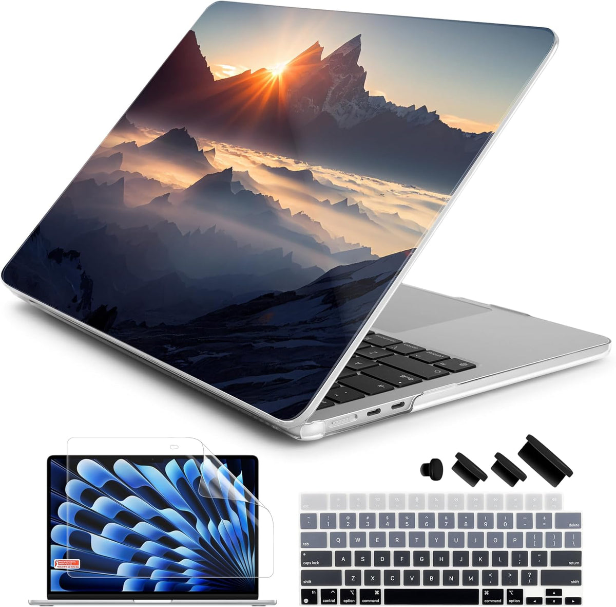 Batianda Premium Case for New MacBook Air 15 inch 2025 M4 2024 2023 with M3 M2 Chip Model A3241/A3114/A2941, Designed Protective Plastic Hardshell & Keyboard Cover & Screen Protector, Sunrise