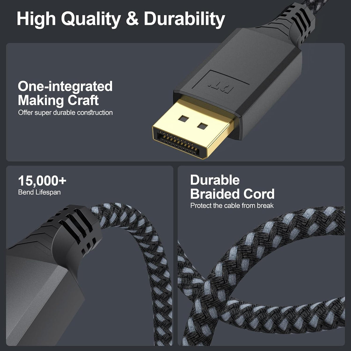 6ft 2 Pack, [4K@30Hz 1080P@120Hz] Display Port to HDMI Cable DisplayPort to HDMI Cord, DP (Source) to HDMI (Display)