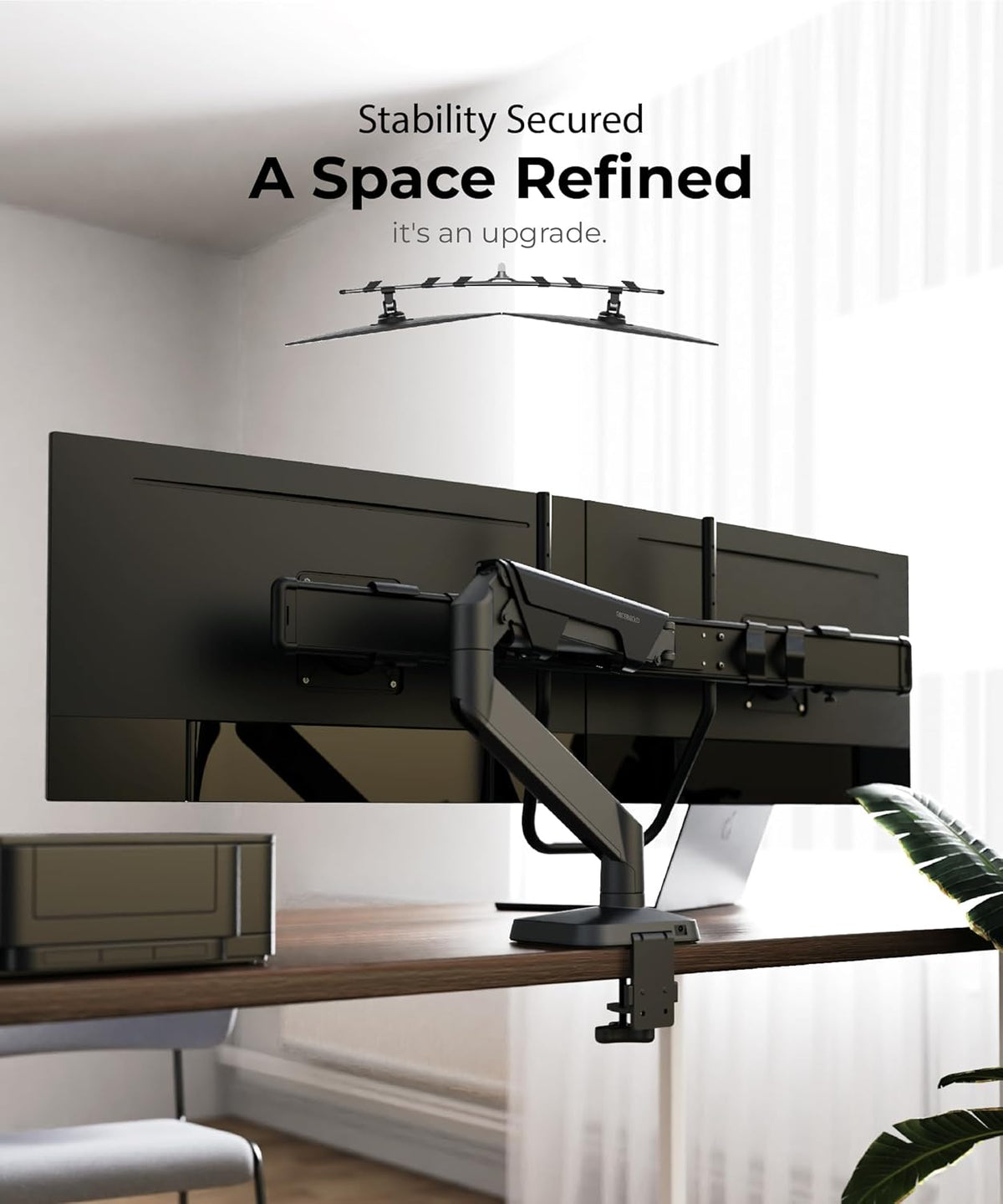 Dual Monitor Arm Desk Mount with Gas Spring & USB Charging, Fits 17–32” inches Screens up to 33 lbs, VESA 75x75/100x100, Crossbar Handle for Easy Adjustment, Black, Dual