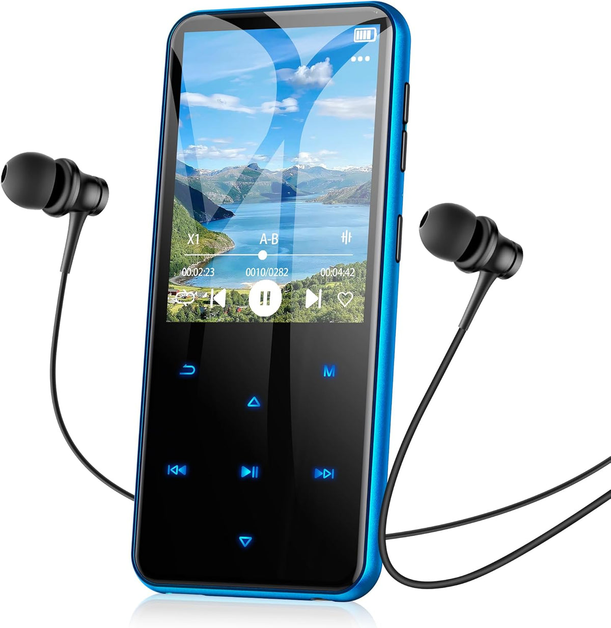 AGPTEK 64GB MP3 M3 2.4 inch 128GB(Blue) Player with Bluetooth, Music Player with Speaker and FM Radio, Touch Buttons