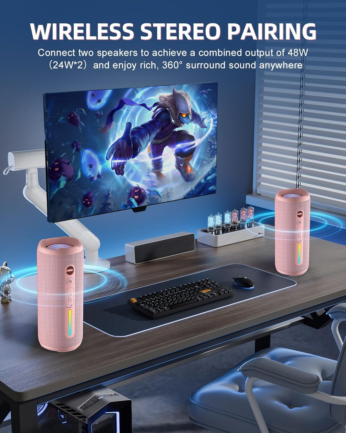 OHAYO Portable Bluetooth Speaker, IPX7 Waterproof Wireless Speaker with 24W Stereo Sound, Active Extra Bass, Bluetooth 5.3, RGB Lights, Up to 30H Playtime for Home, Outdoor, Party, Travel