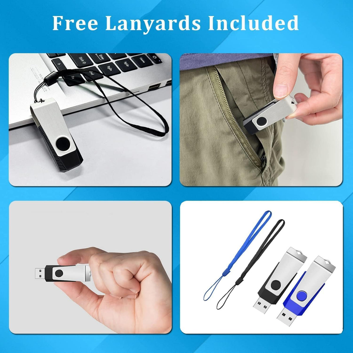 4GB Flash Drive 2 Pack, Wooolken USB 2.0 Thumb Drives Memory Stick with LED Light and Lanyards for Storage and Backup (Black Blue)