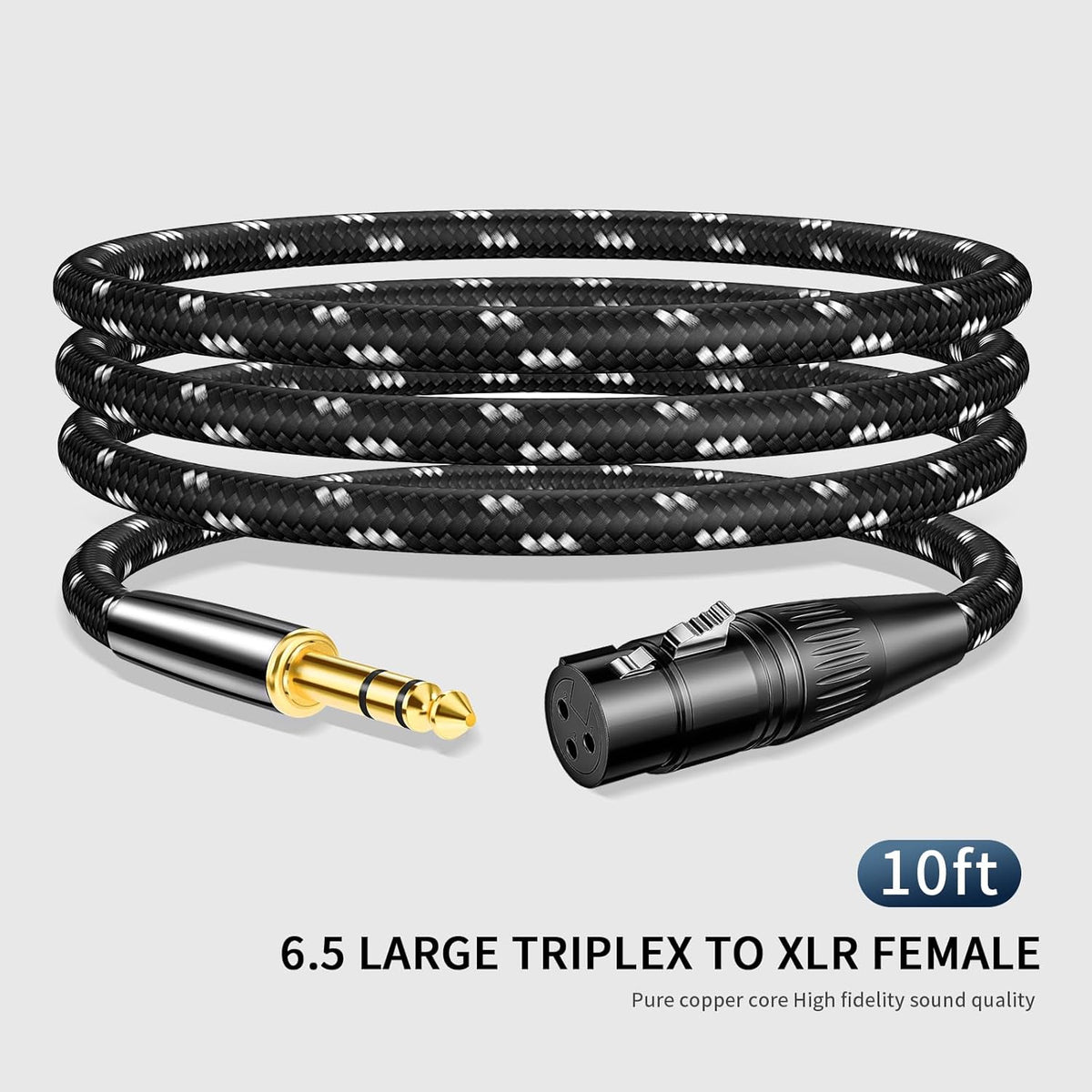 Kumiho XLR Female to 1/4 Inch 6.35mm TRS Stereo Cable Hi-Fi Balanced Bi-Shielded Interconnect Patch Cables for Microphones, Amplifiers, Mixers, Speakers 10FT