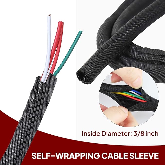 BuyUneed Black Split Braided Cable Management Sleeves 3/8inch -12Feet