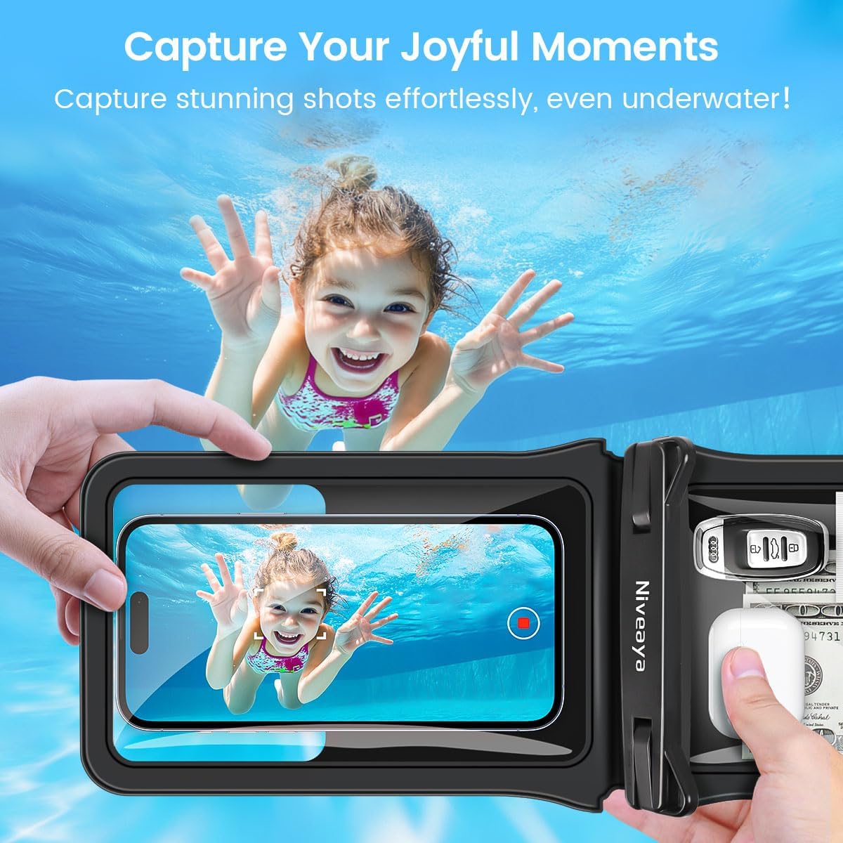 Niveaya Double Space Waterproof Phone Pouch - 2 Pack, Waterproof Phone Lanyard Case with iPhone 16/15/14/13/12 Pro Max up to 8.3", Phone Dry Bags for Vacation Beach Pool Kayak Cruise Travel Essentials