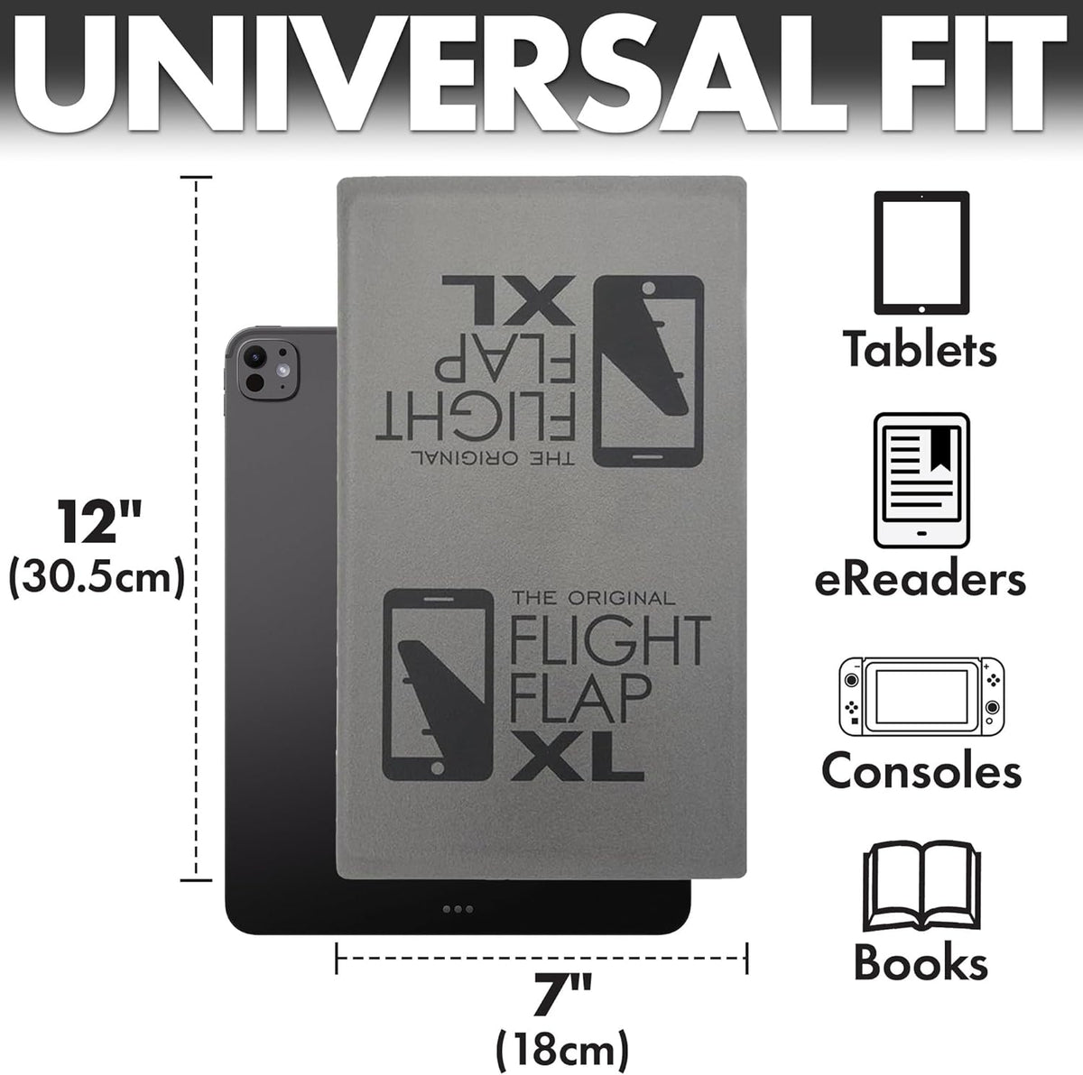 Airplane Tablet Holder, Extra Large 12x7” Flexible Cell Phone and Tablet Holder, Folding Cellphone Stand for Desk, Kindle, Bed, Long Flight Travel Accessories, Plane Essentials (Gray)