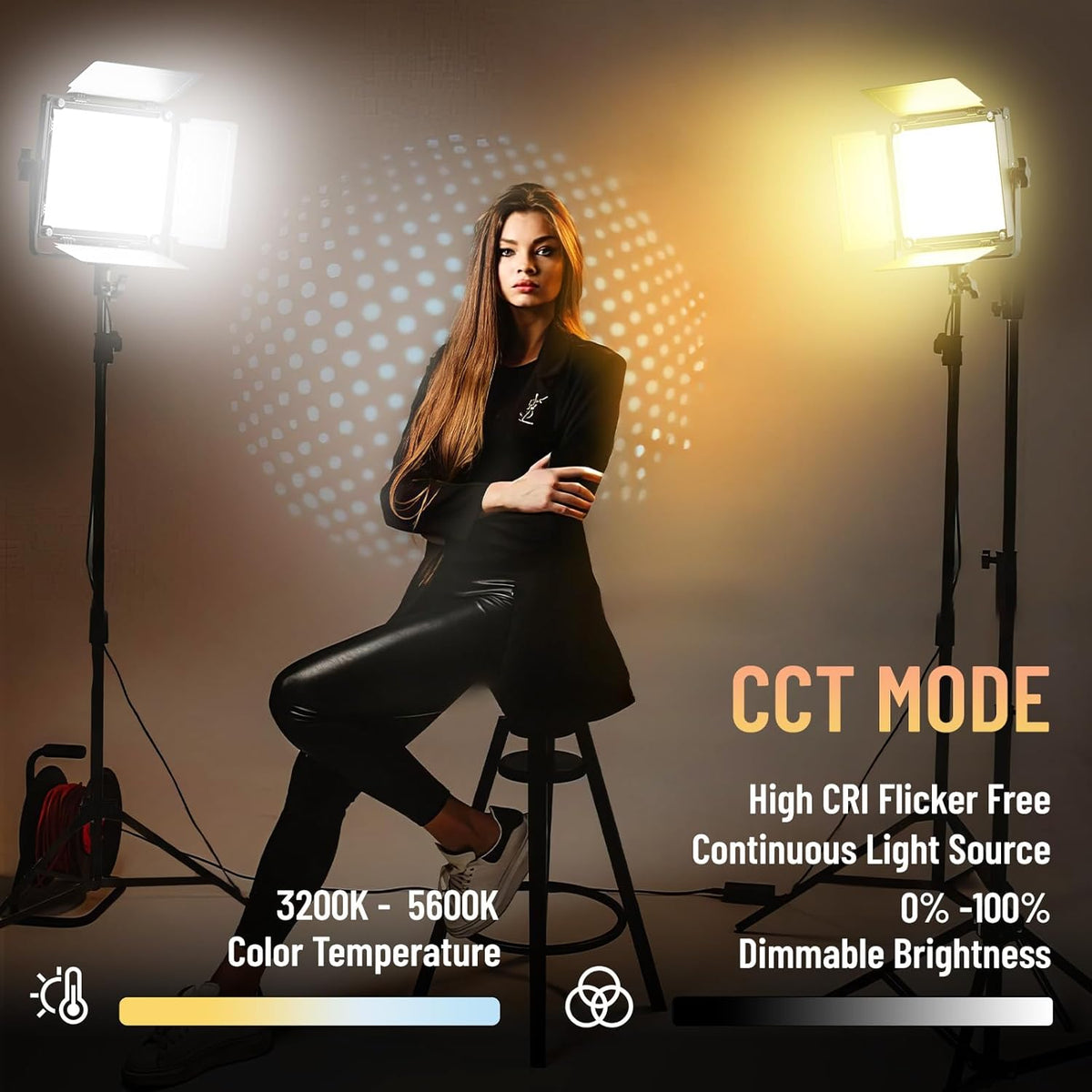 Mettlelite 2 Pack SPL210B Bi Color LED Video Light Kit with APP Control, 3200K-5600K, CRI TLCI 96+, Dimmable Photography Studio lighting with Barndoor,Diffuser, Light Stand and Carrying Case for Video