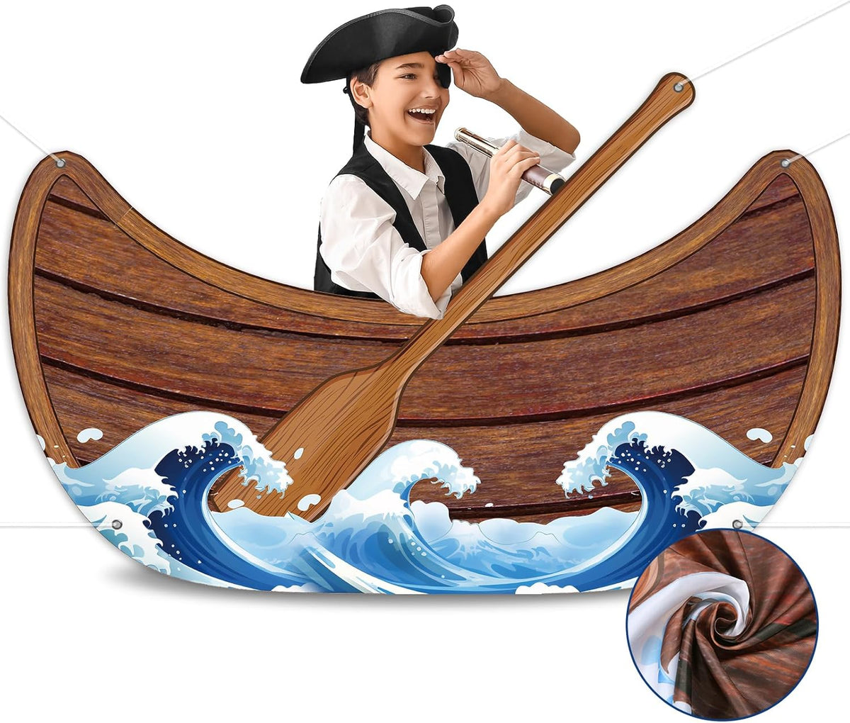 Afniimyapt Nautical party Decoration Boat Photo Booth Prop Canoe Fabric Photo Banner Backdrop Sailor party decor Sailor