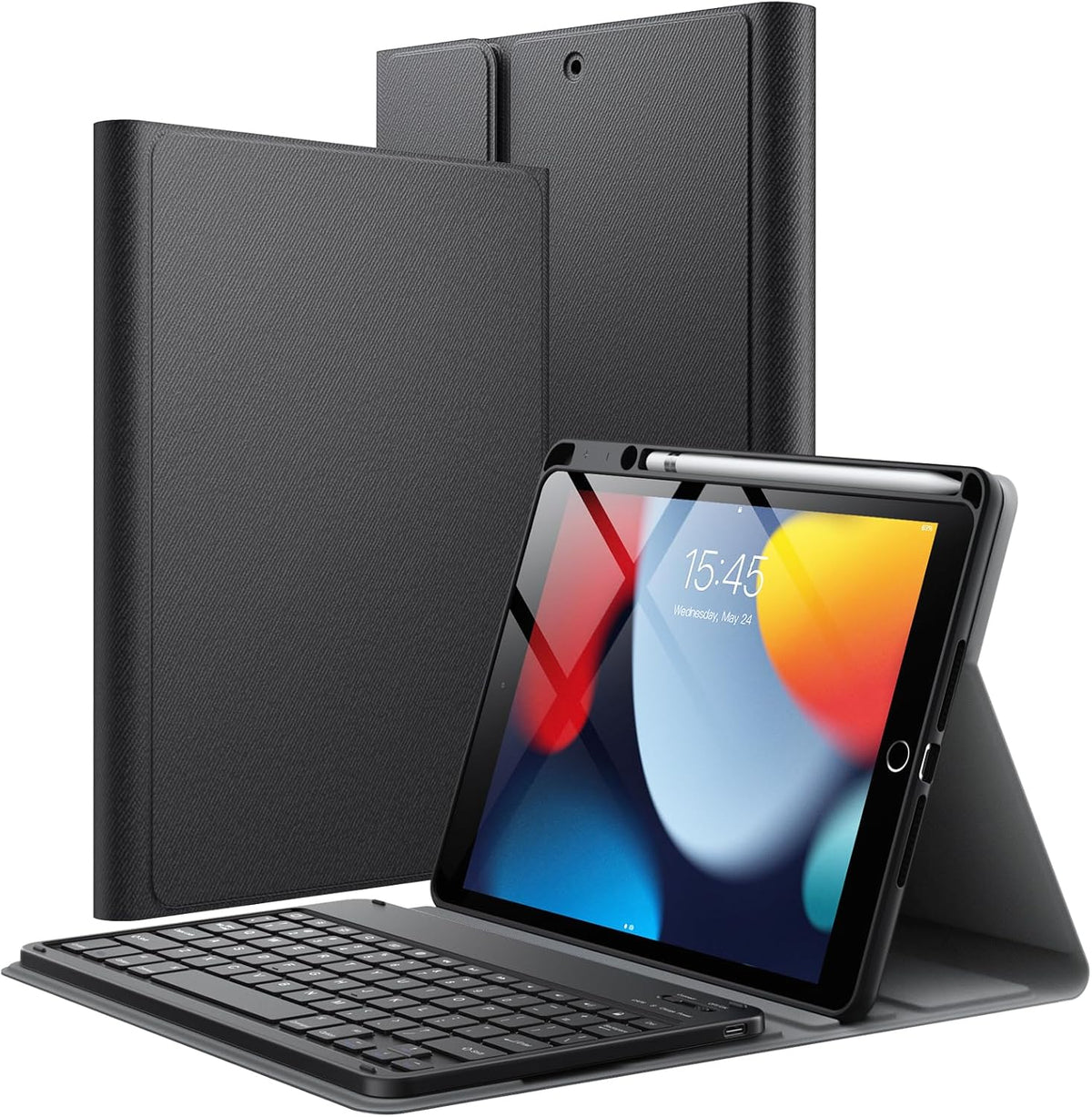 JETech Keyboard Case for iPad 10.2-Inch (2021/2020/2019 Model, 9th/8th/7th Generation) with Pencil Holder, Magnetic Detachable Bluetooth Wireless Keyboard, Soft TPU Back Stand Cover (Black)