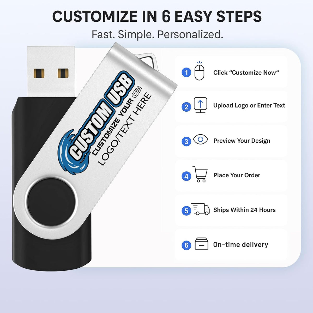 ABLAZE Custom Flash Drive 2GB 100 Pack, Personalized USB Drives Custom USB 2.0 Thumb Drives 100 Pack Memory Stick (Mixcolors)