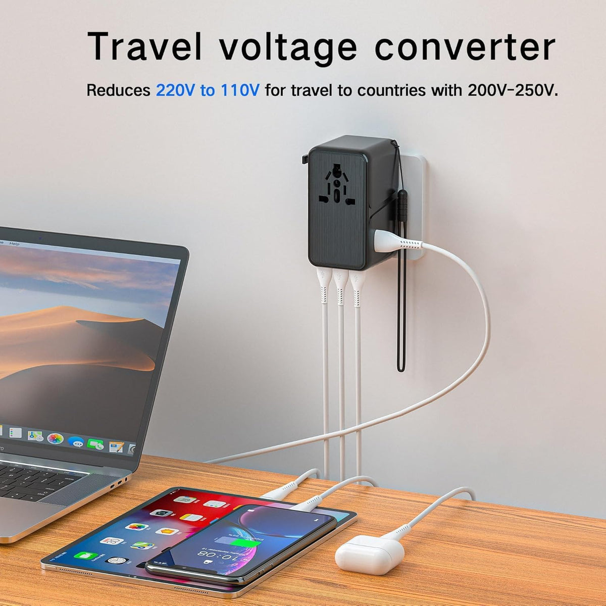 Travelconverter Adapter Voltage Converter That Steps Down 230 Volts to 120 Volts for use in Over 200 Countries,Including The U.S., U.K., Europe, and Australia(Black)