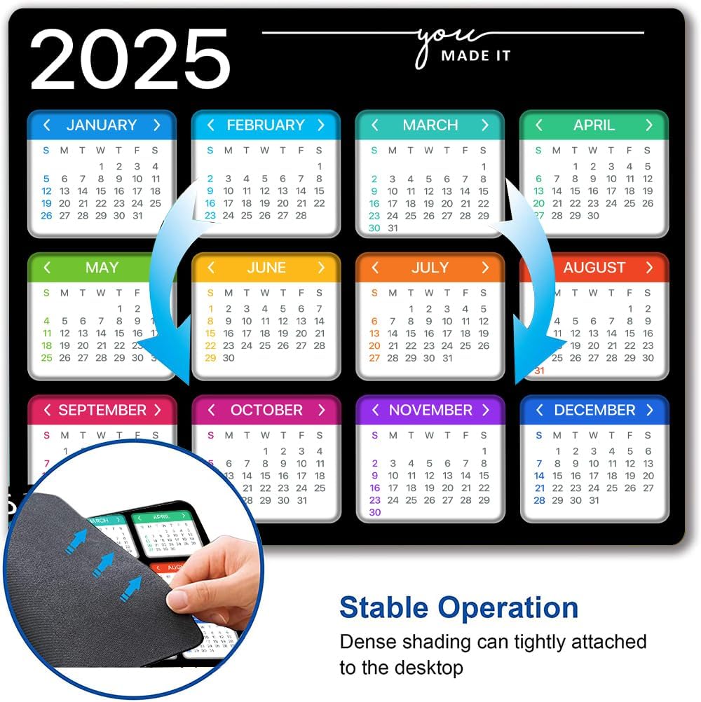 Hokafenle Mouse Pad, Black 2025 Calendar Mouse Pad, Premium-Textured Square Waterproof Mouse Mat Non-Slip Rubber Base MousePads for Office Laptop Home