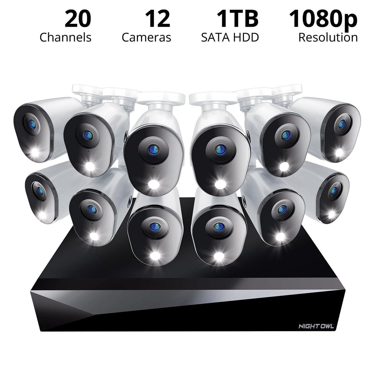 Night Owl 2-Way Audio 20 Channel DVR Video Home Security Camera System with (12) Wired 1080p HD Indoor/Outdoor Deterrence Cameras and 1TB Hard Drive