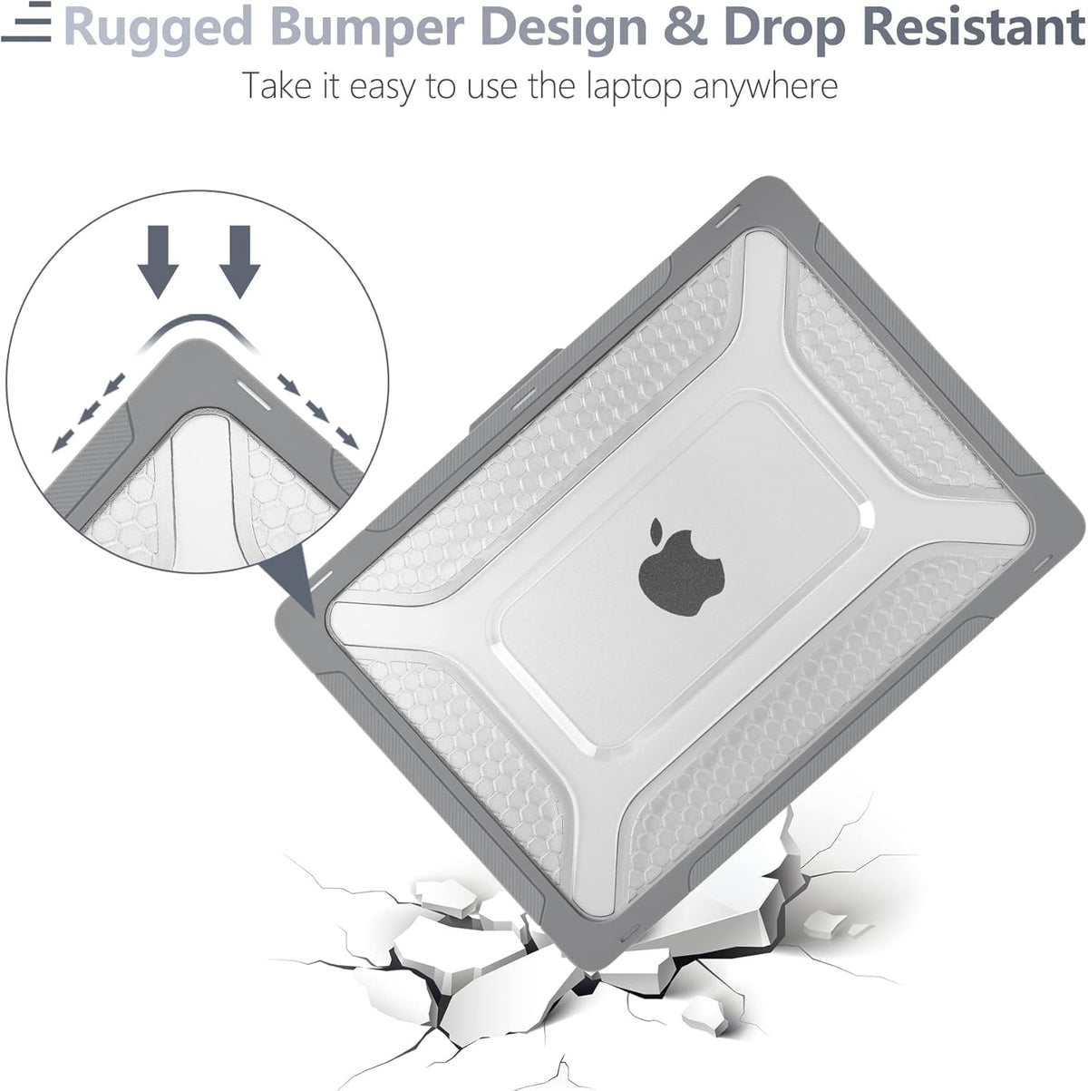 Batianda Case for New MacBook Air 13 inch 2025 M4 Chip 2024 2022 Release A3240 A3113 A2681 Model,Honeycomb Heavy Duty Protective Hard Shell with TPU Bumper Fold Kickstand & Keyboard Cover, Grey