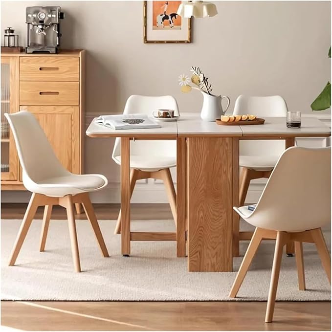 Adjustable Office Computer Chair with Armrest 2pcs Lounge Plastic Dining Chairs with Soft Padded and Wooden Frame(White)